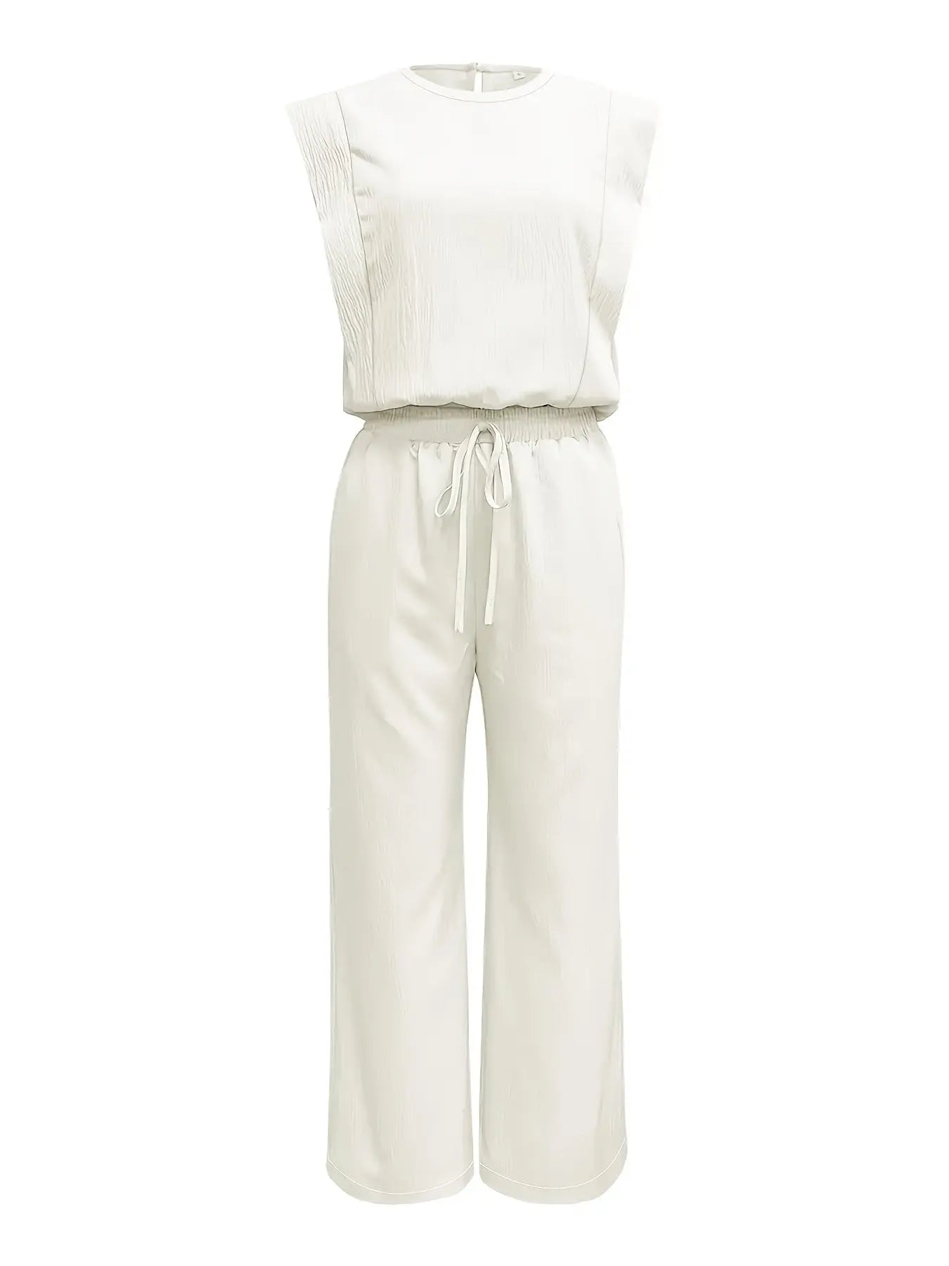 White Sleeveless V-Neck Top and Wide-leg Pants Suit Toshe Women's Fashions