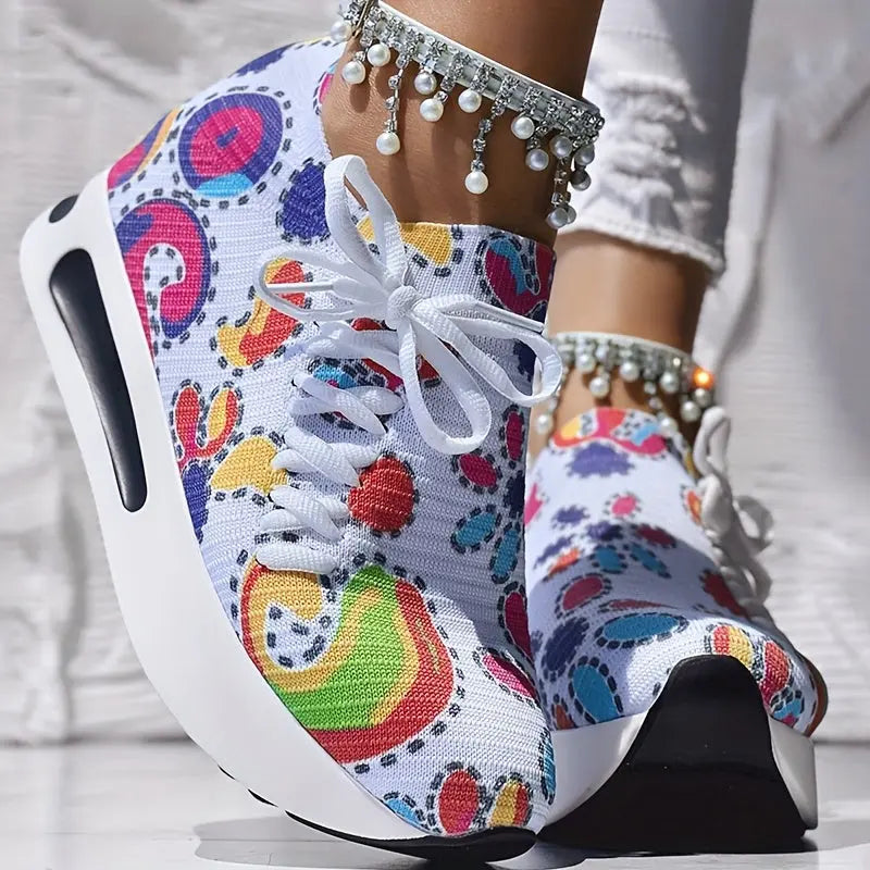 Abstract Print Wedge Sneakers Toshe Women's Fashions