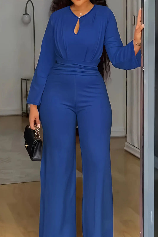 Royal Blue Peek-A-BooWide Leg Jumpsuit Toshe Women's Fashions