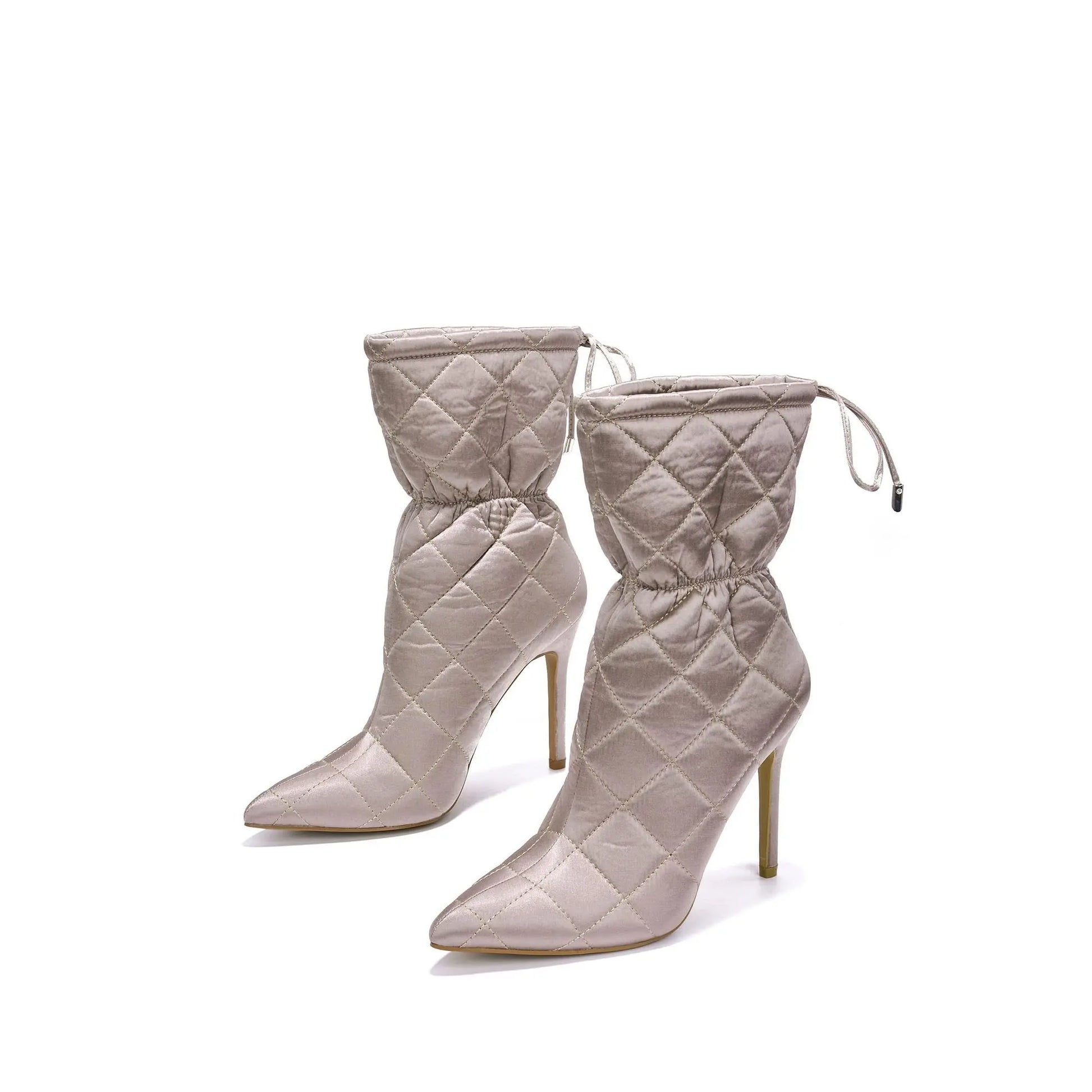 Quilted Beige Pointy Toe Boots Toshe Women's Fashions