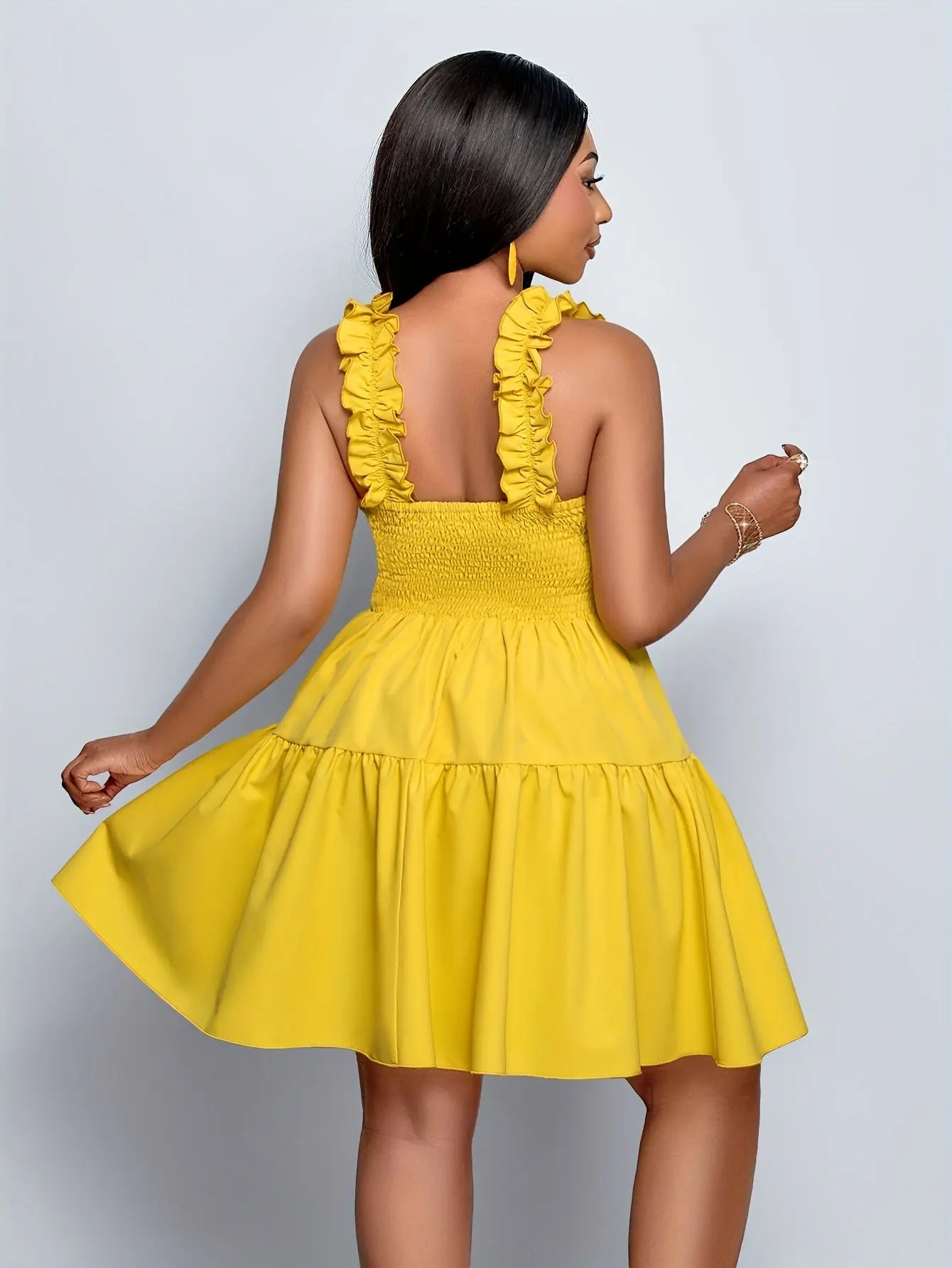 Plus Size Women's Off-Shoulder Ruffled Sleeve Summer Dress - Vibrant Yellow Toshe Women's Fashions