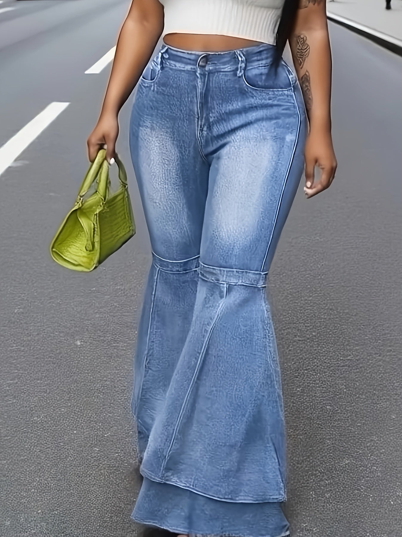 Layered Flare Wide-Leg Jeans – High-Waisted Statement Denim