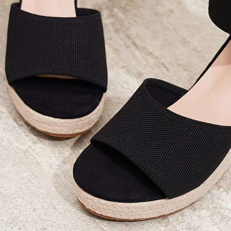 Black Knit Platform Ankle Sandals Toshe Women's Fashions