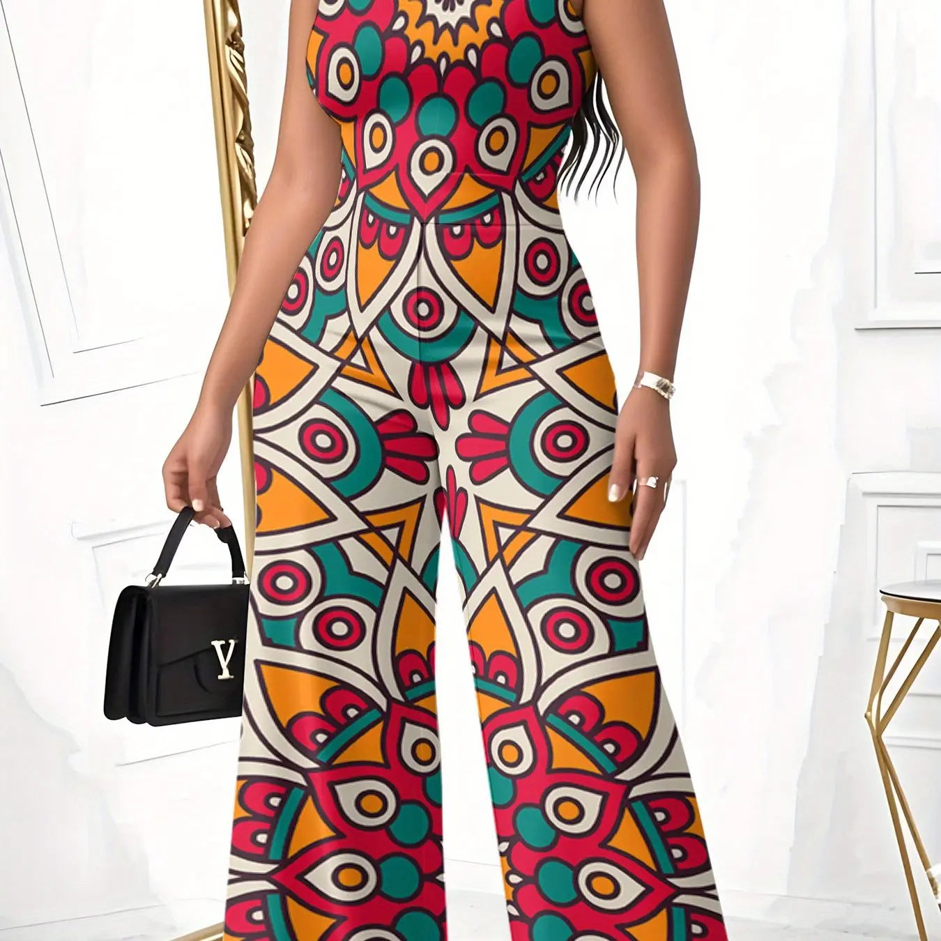 Vibrant Print Sleeveless Jumpsuit Toshe Women's Fashions