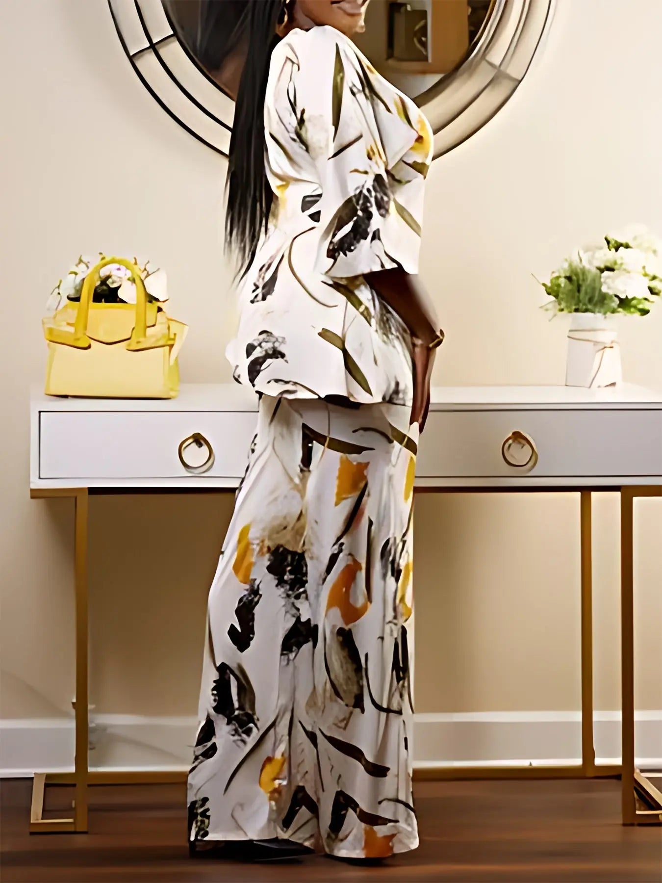 Artistic Printed Off-Shoulder Wide Leg Pants Set Toshe Women's Fashions