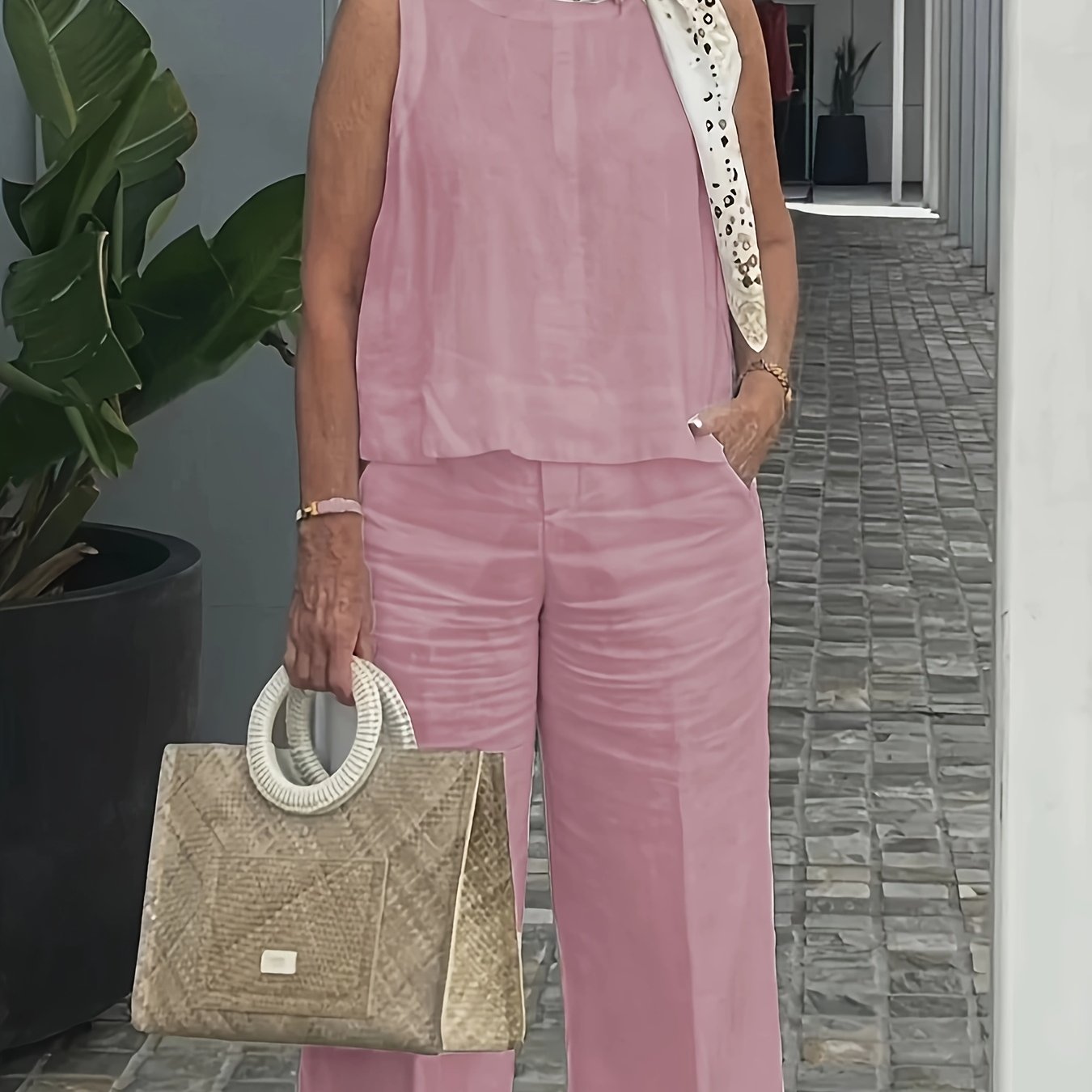 Chic Asymmetrical Top & High-Waist Wide-Leg Pants Set – 2-Piece Power Look