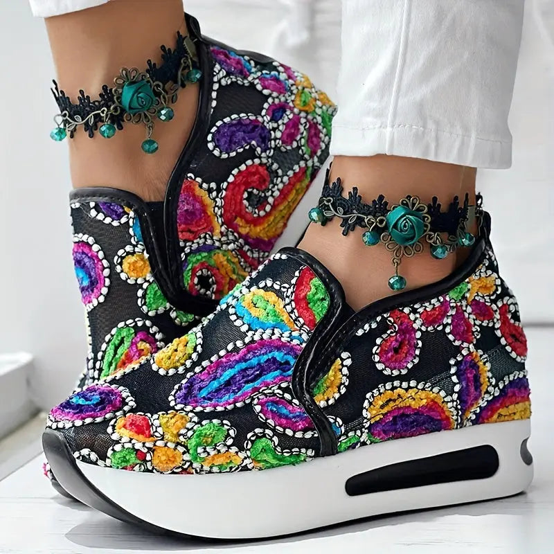 Abstract Print Wedge Sneakers Toshe Women's Fashions