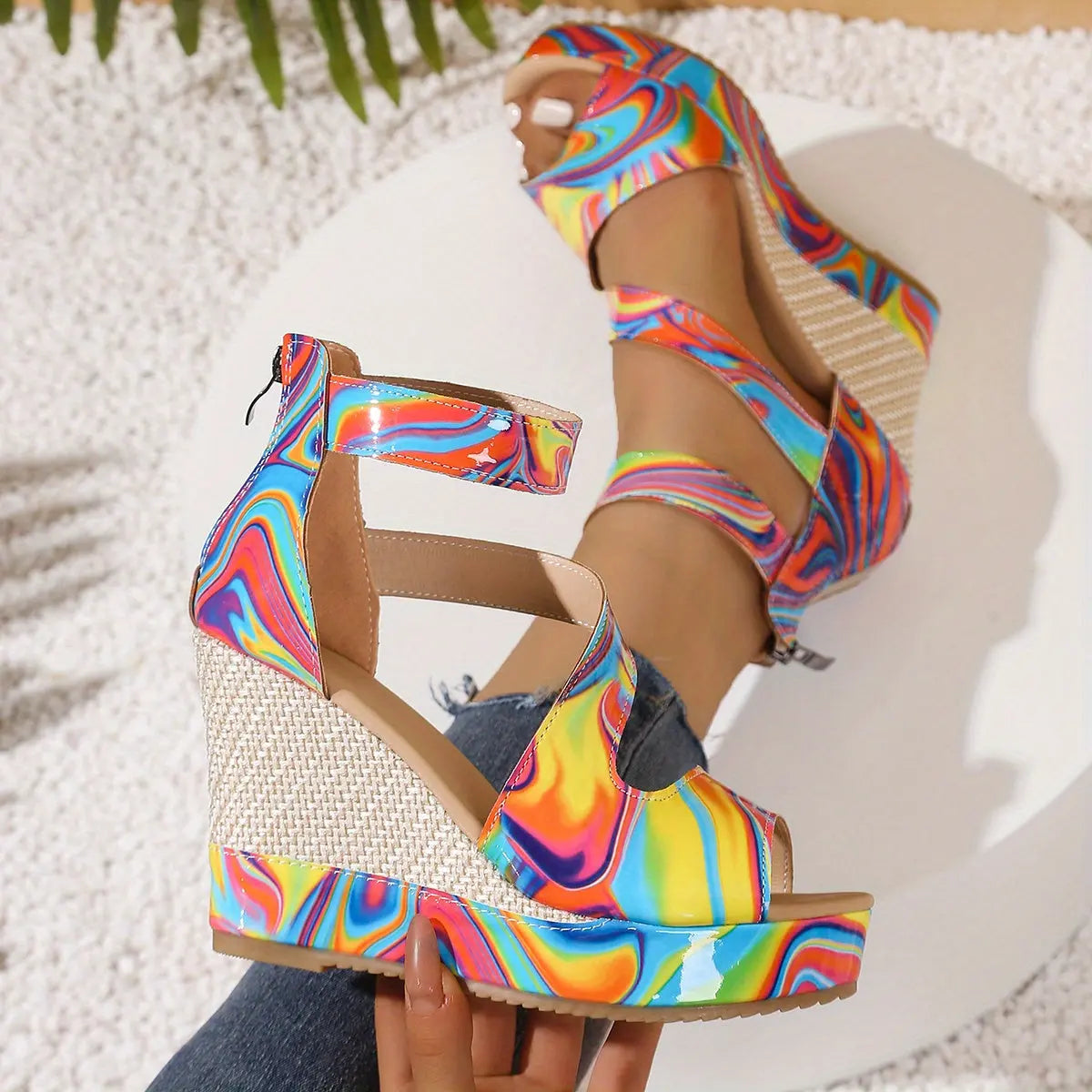 Vibrant Chunky Heel Sandals Synthetic Upper, Open Toe, Zipper Closure, Slip-Resistant Platform Footwear Toshe Women's Fashions