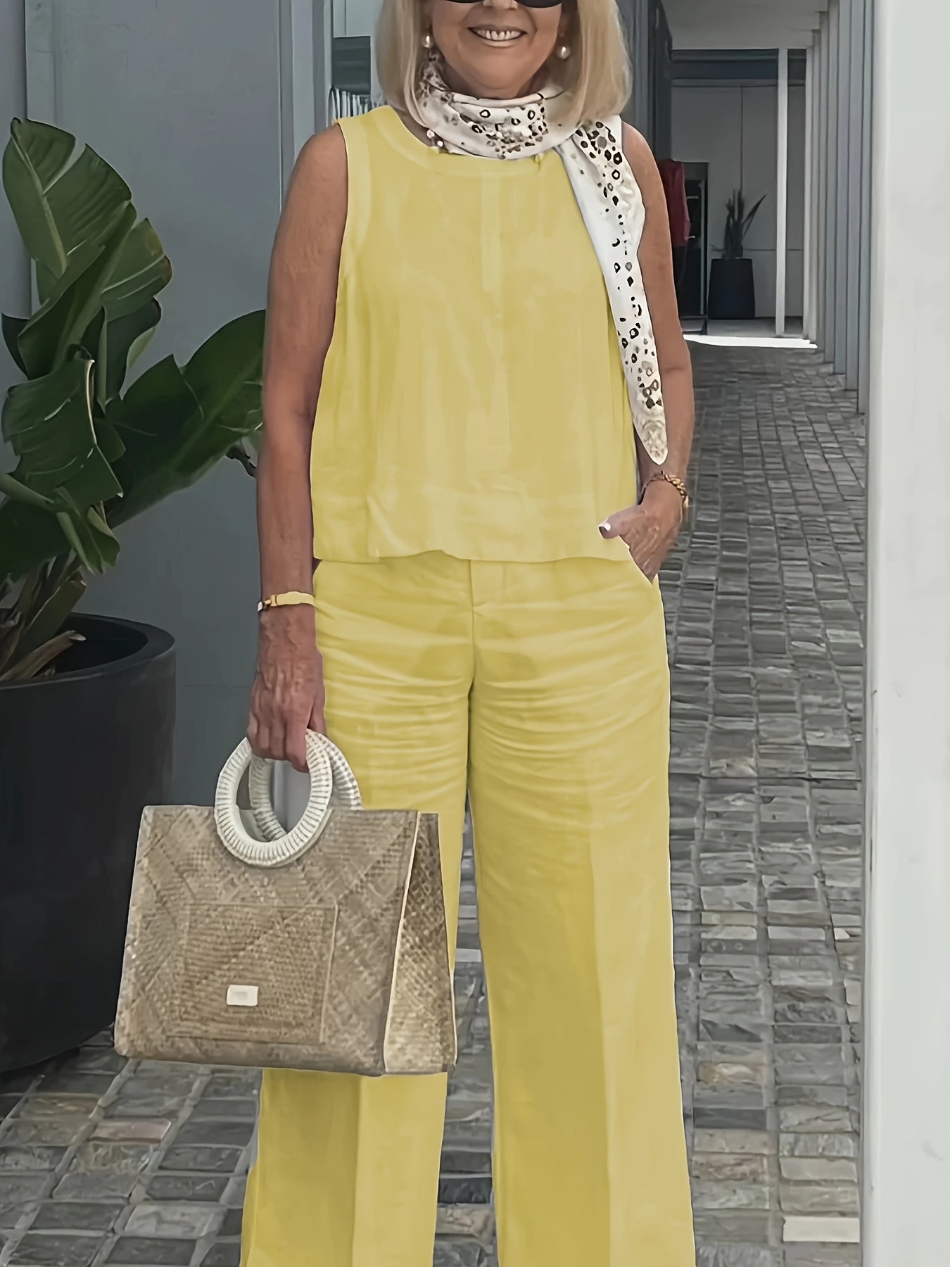 Chic Asymmetrical Top & High-Waist Wide-Leg Pants Set – 2-Piece Power Look
