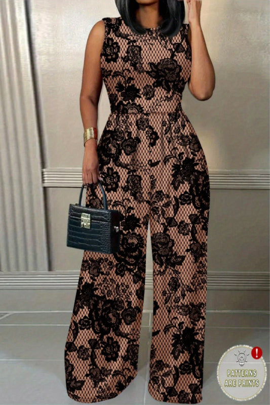 Black Floral Wide-Leg Jumpsuit – Elegant Sleeveless One-Piece Outfit