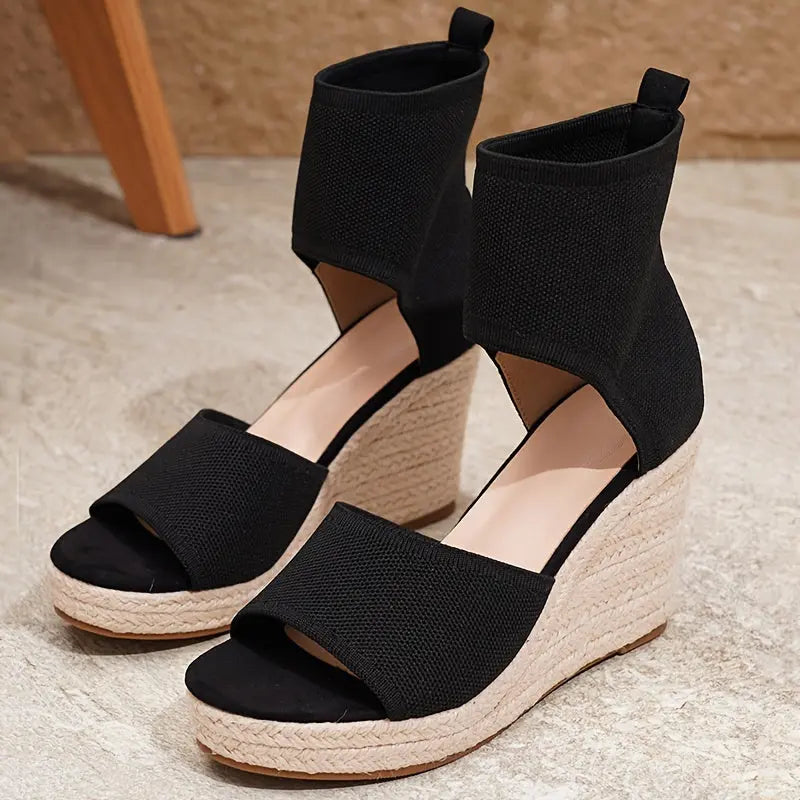 Black Knit Platform Ankle Sandals Toshe Women's Fashions