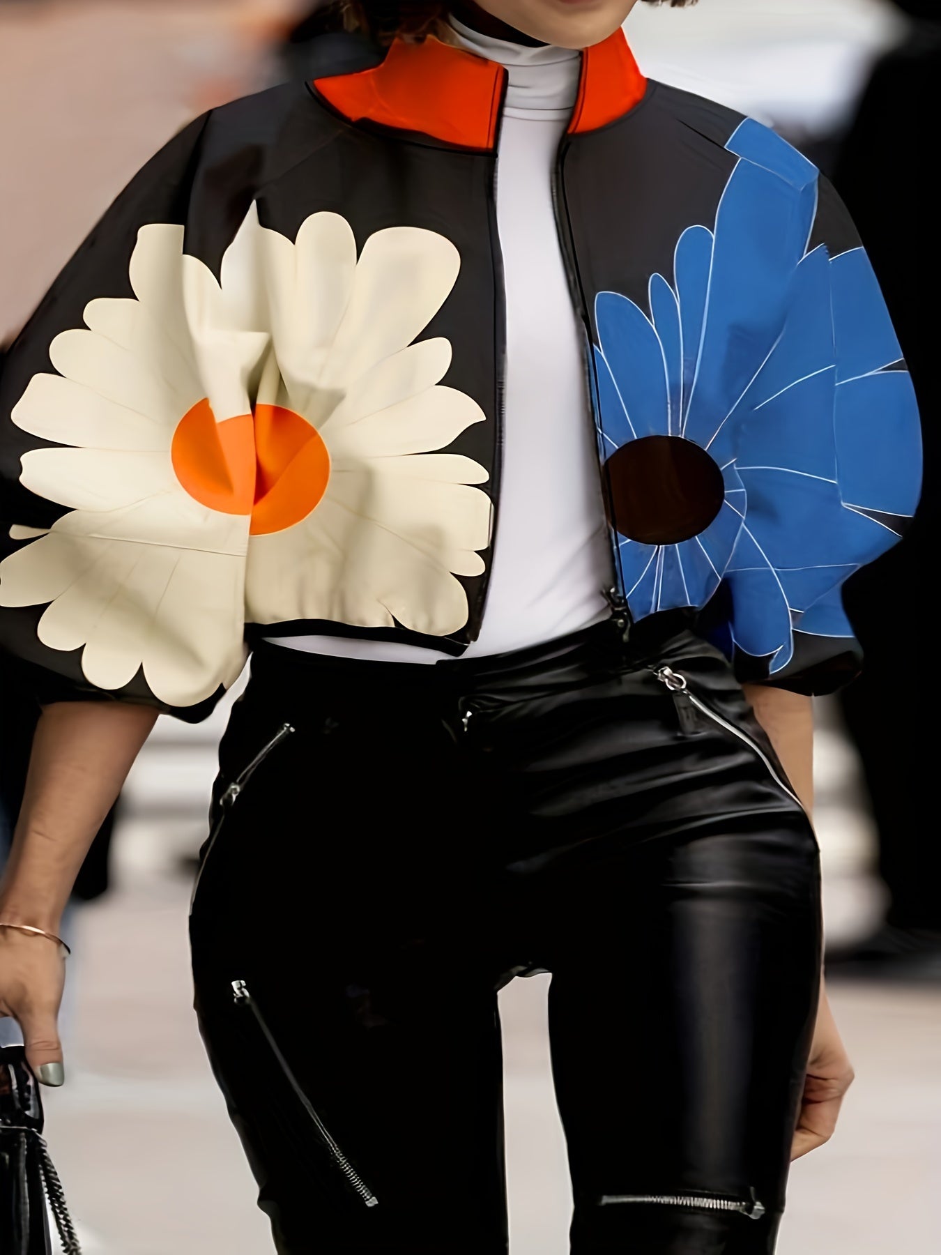 Color Block Stand Collar Zipper Jacket