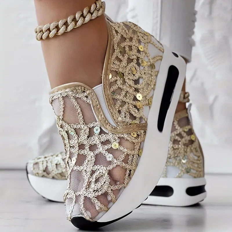 Abstract Print Wedge Sneakers Toshe Women's Fashions