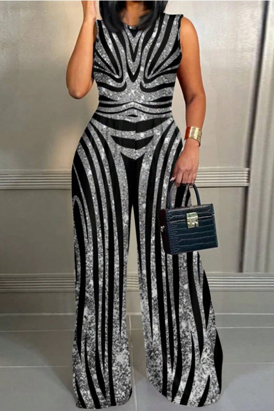 Sleeveless Round Neck Flared Hem Jumpsuit – Elegant, Flowy & All-in-One Statement Look