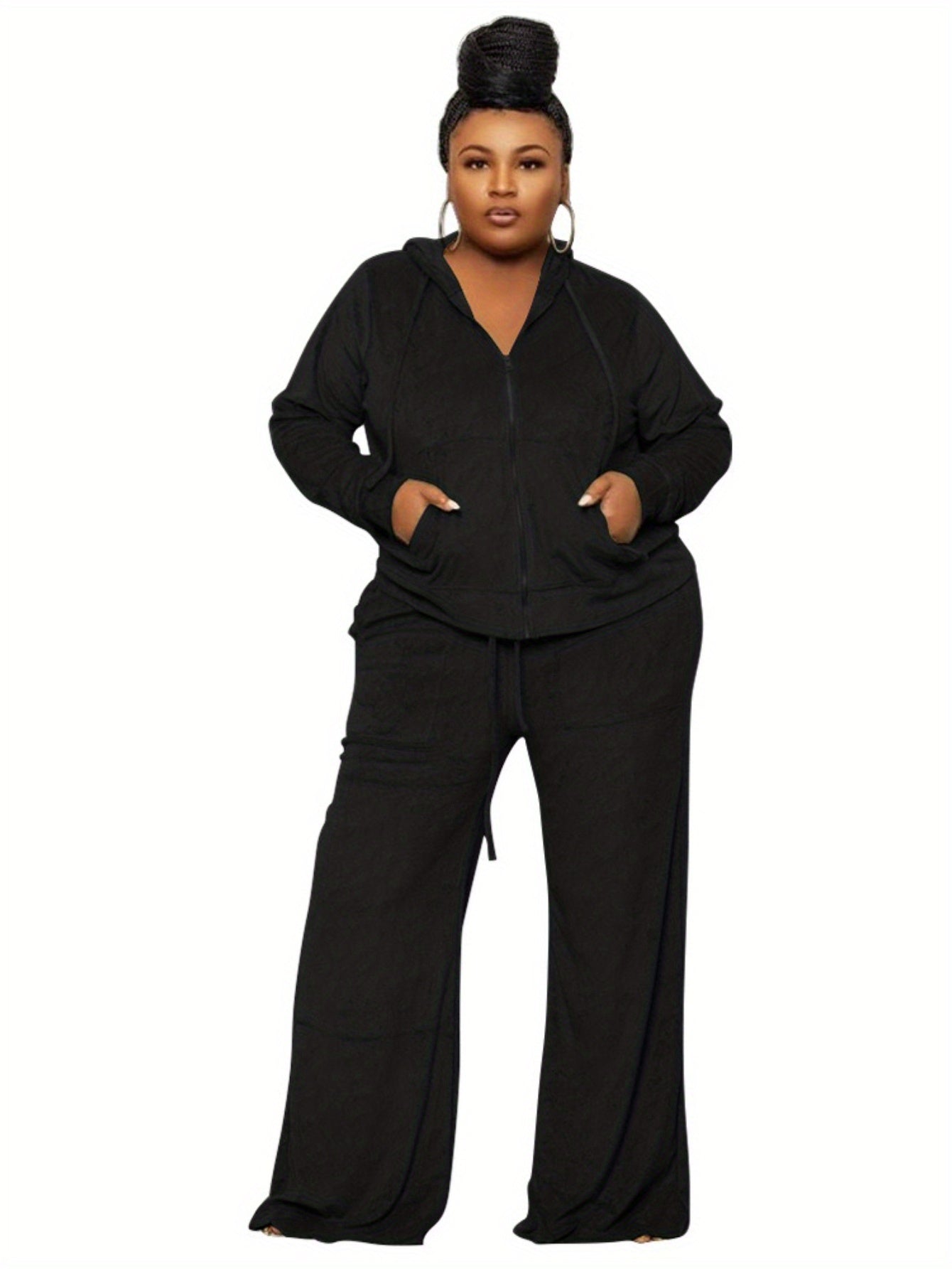 Zip-Up Hoodie & High-Waist Wide-Leg Pants Set – Comfy Chic Two-Piece Outfit