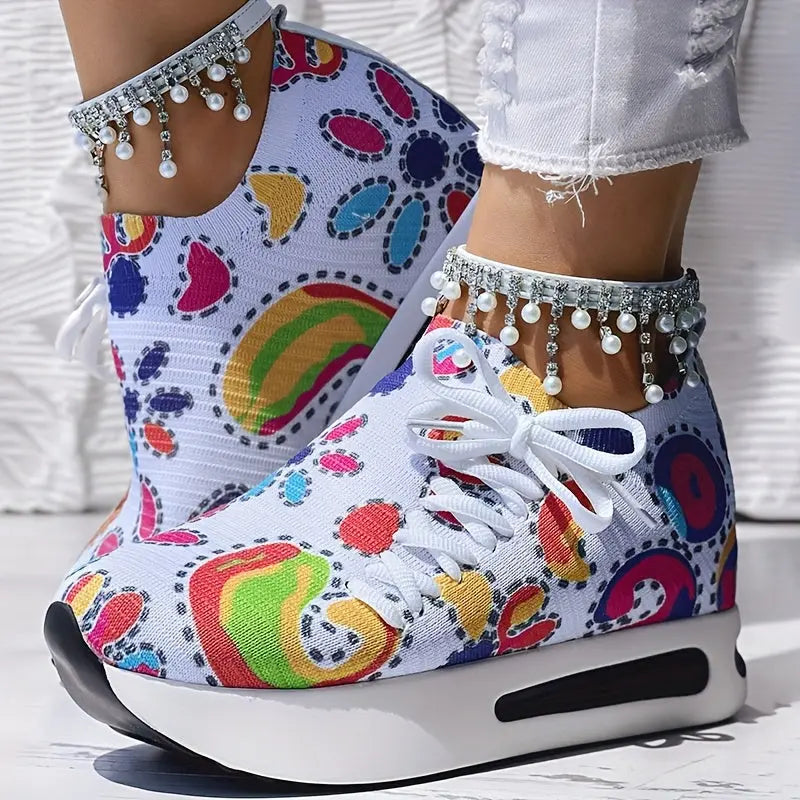 Abstract Print Wedge Sneakers Toshe Women's Fashions