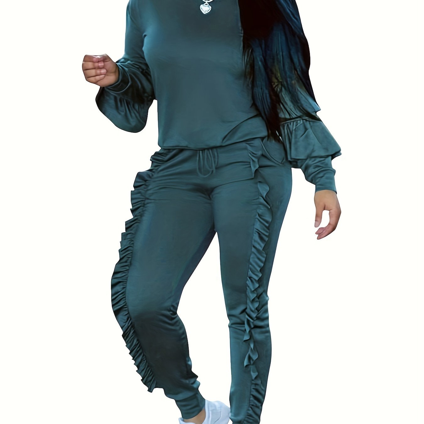 Ruffle-Sleeve Sweatshirt & Jogger Pants Tracksuit Set