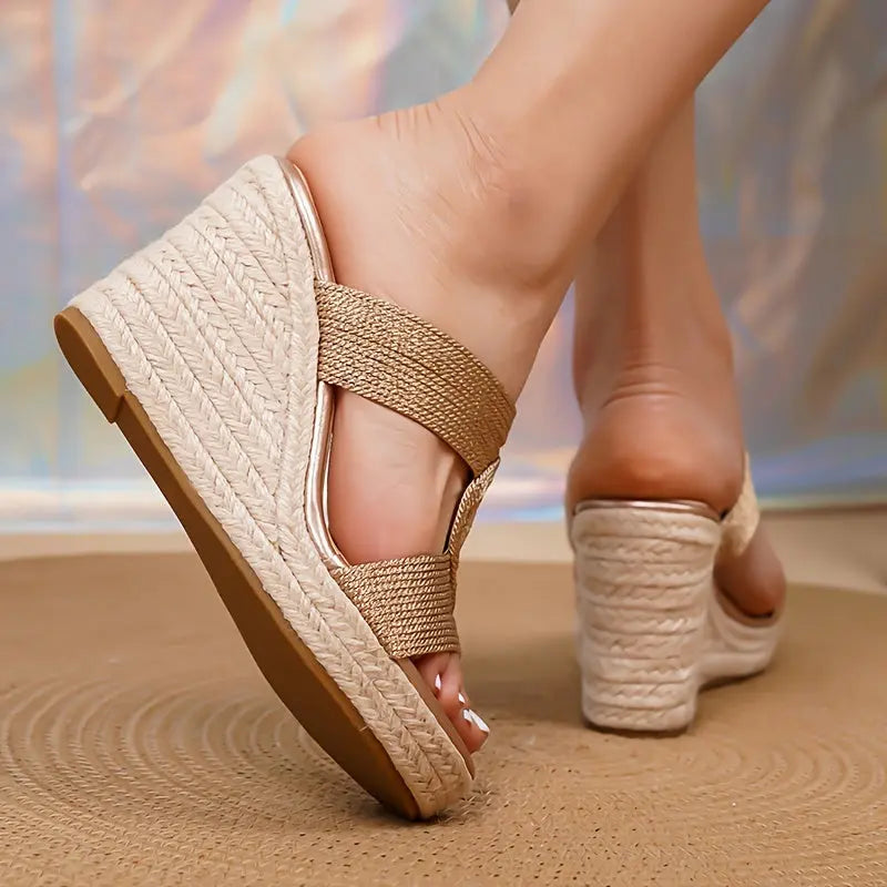 Gold Espadrille Wedge Sandals Toshe Women's Fashions