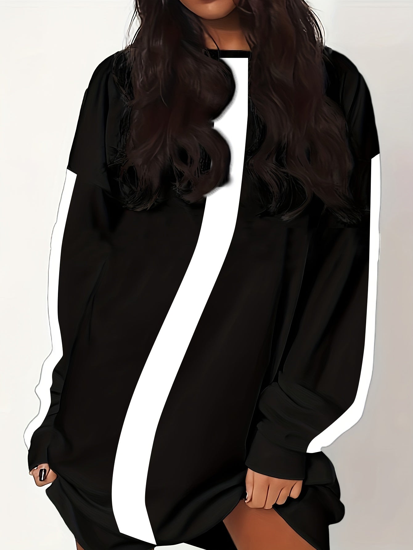 Oversized Black & White Contrast Pullover Sweatshirt – Streetwear Chic Relaxed Fit dress