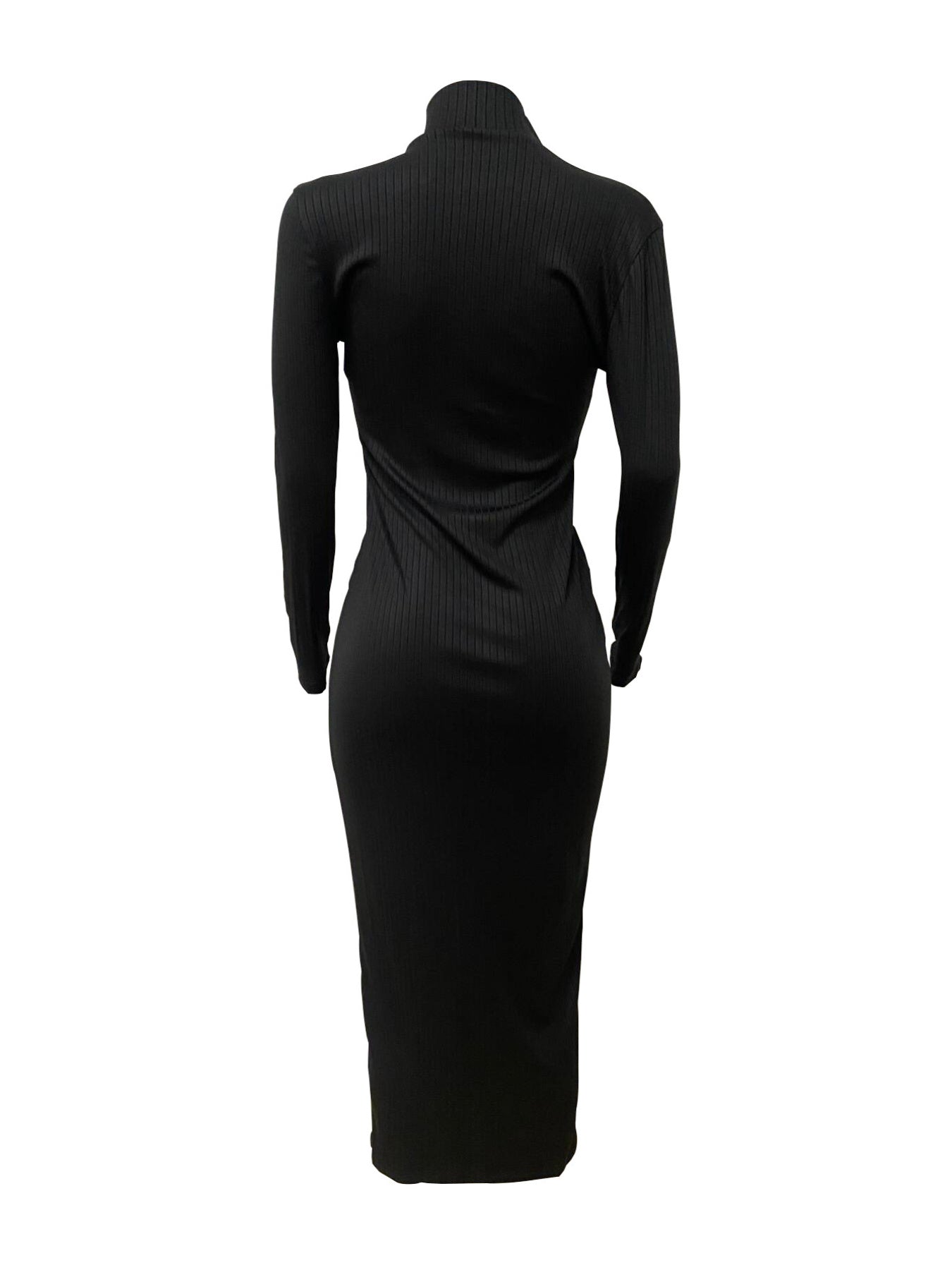 Black Ribbed Fitted Zipper Dress