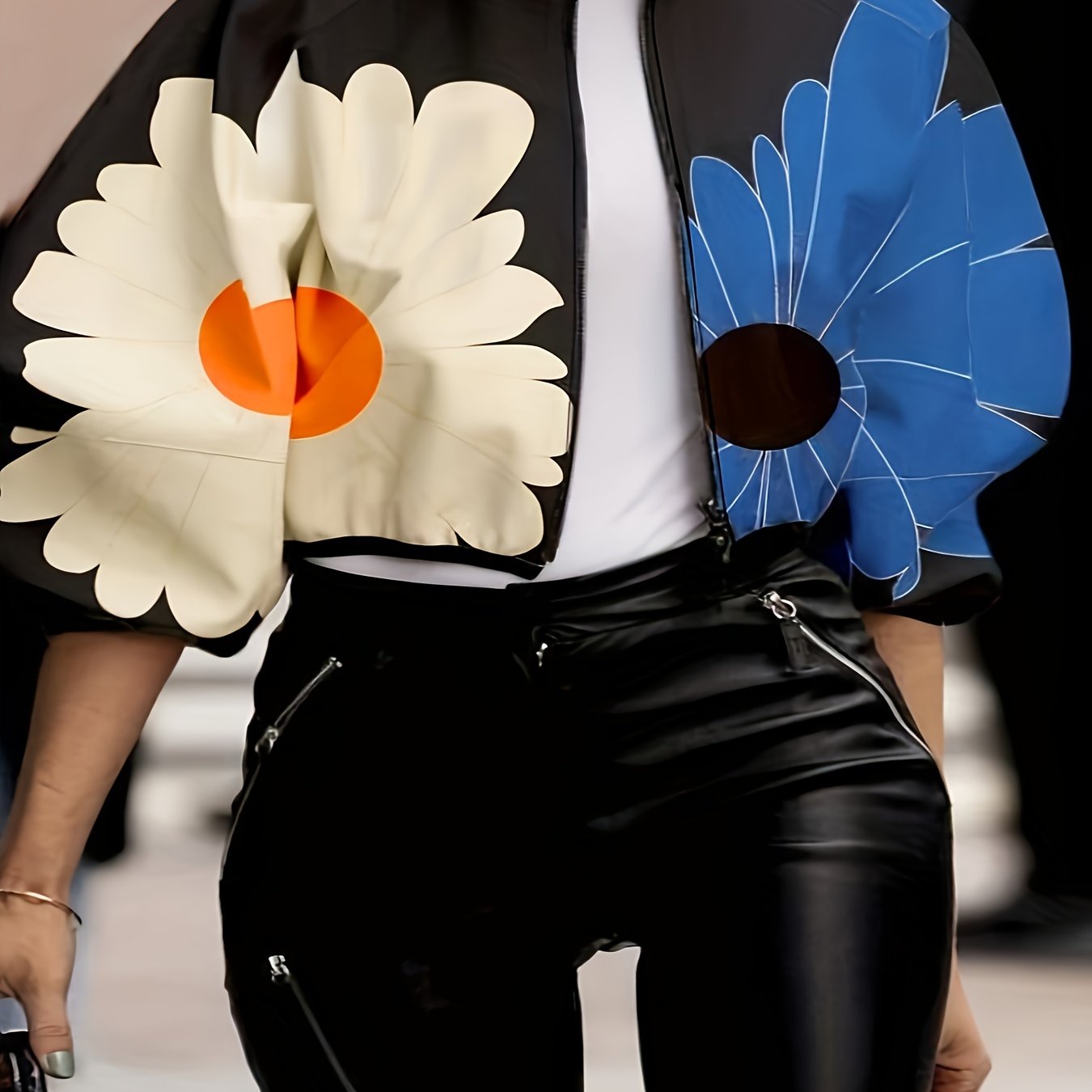 Color Block Stand Collar Zipper Jacket