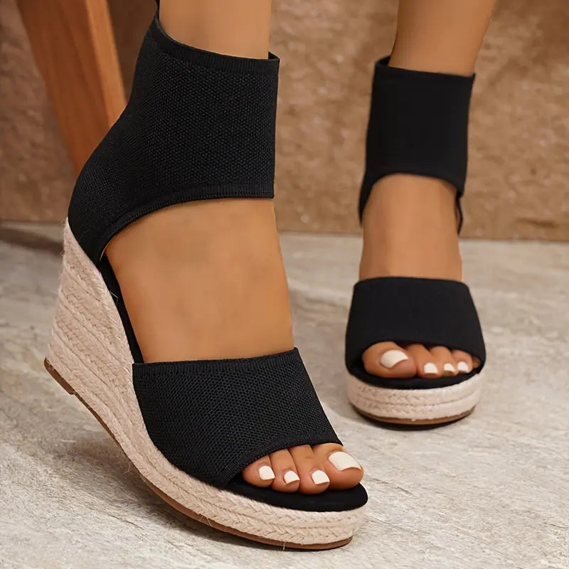 Black Knit Platform Ankle Sandals Toshe Women's Fashions