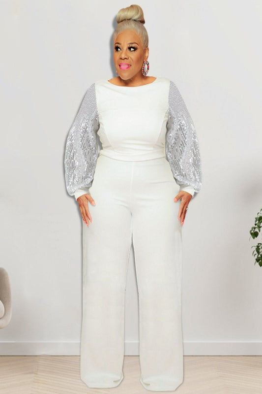 Elegant Sequin Sleeve Jumpsuit – Black One-Piece for Evening Glam