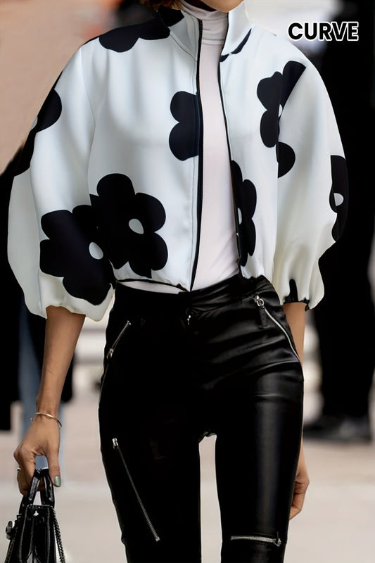 Color Block Stand Collar Zipper Jacket