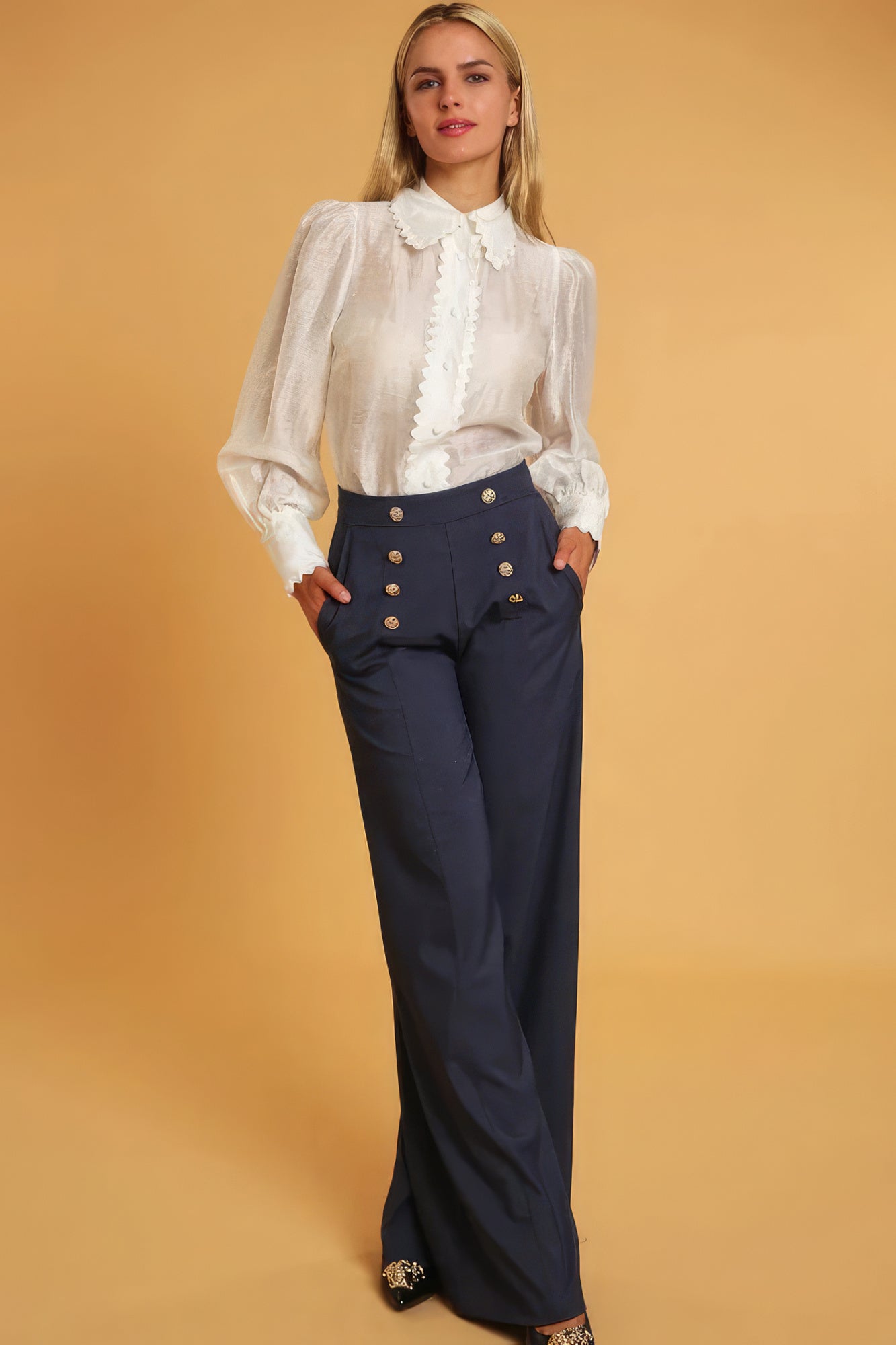Toshe Women's Fashions high waisted dressy pants in black, featuring a tailored fit with a sleek, professional look.