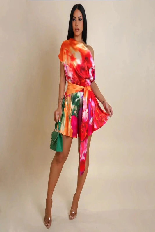 Colorful Tie Dye Print Sleeveless Romper Toshe Women's Fashions