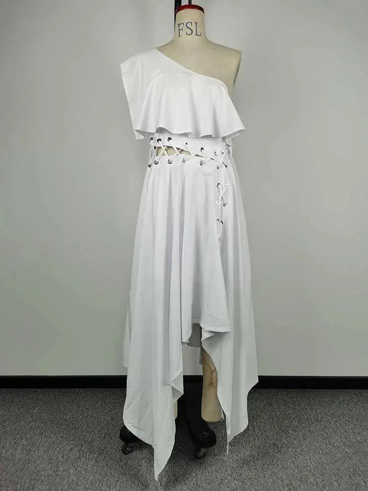 Summer One Piece Dress White Party Solid Waist Dress Toshe Womens Fashions