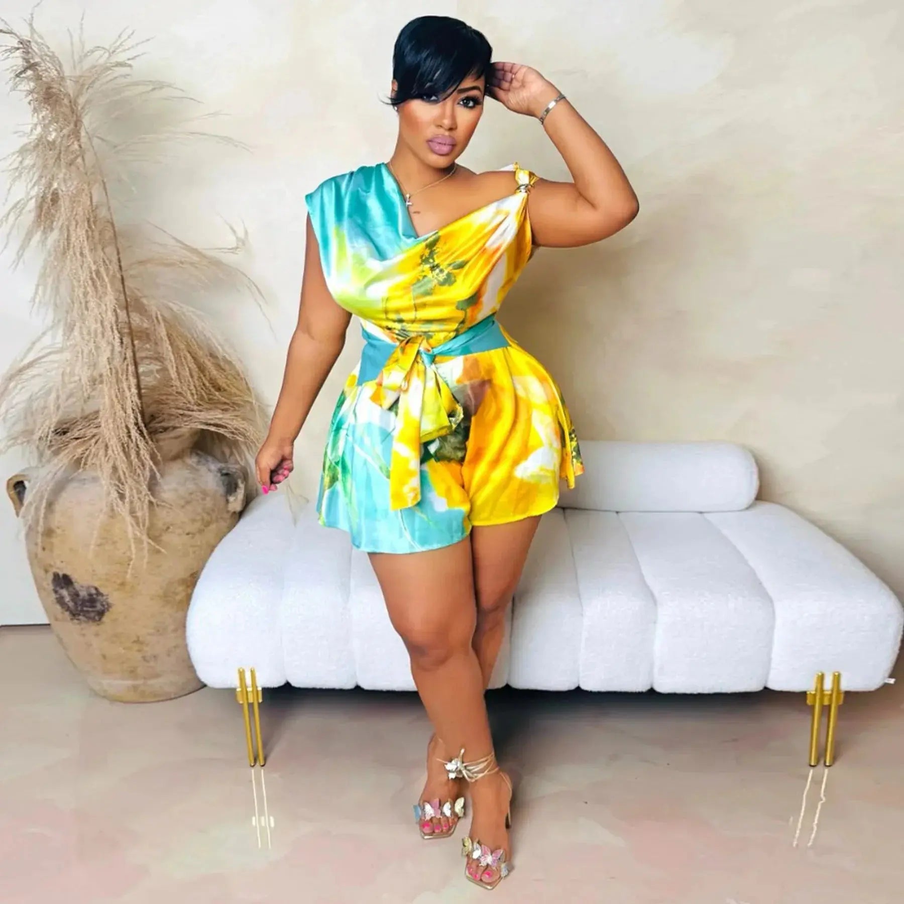 Colorful Tie Dye Print Sleeveless Romper Toshe Women's Fashions