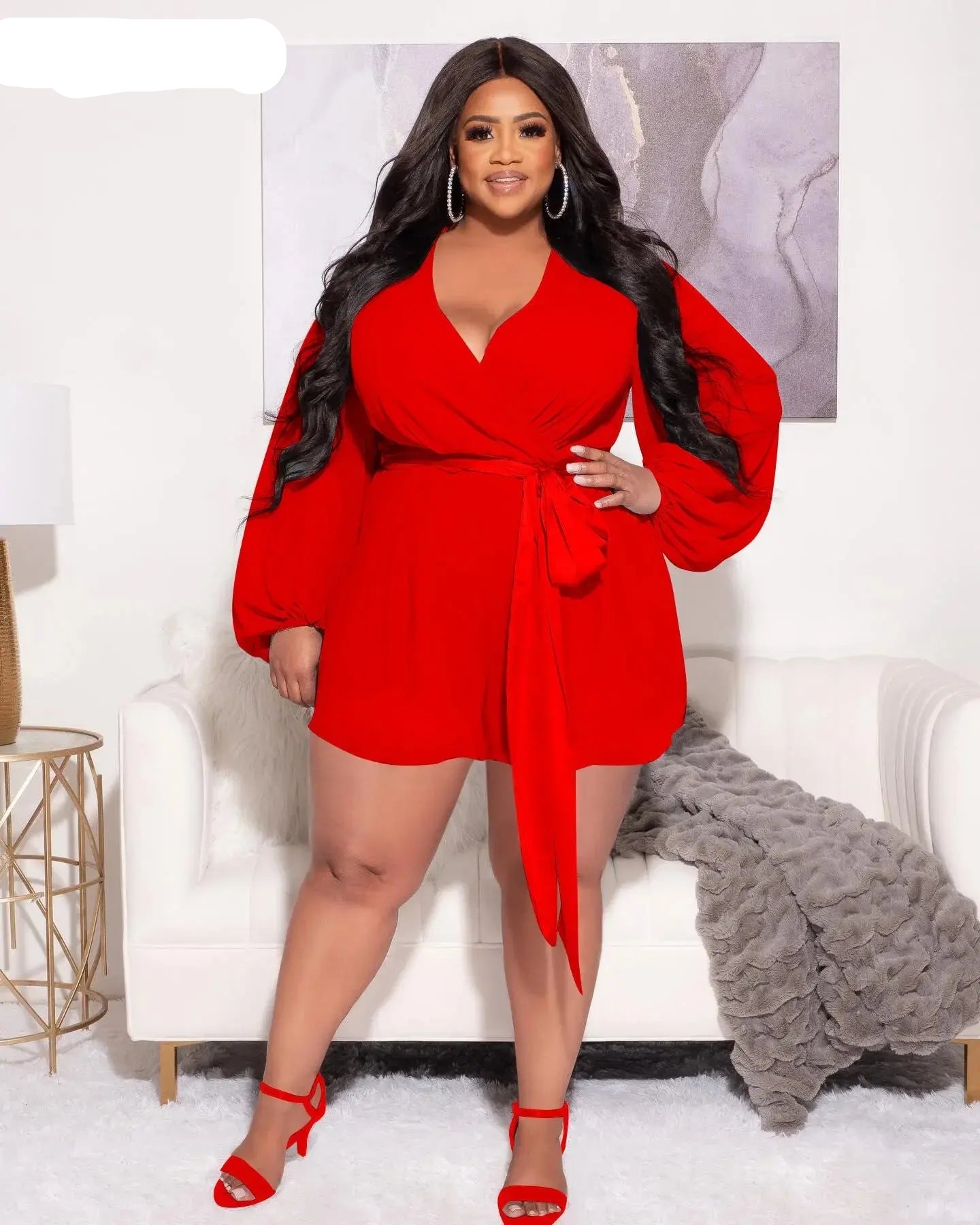 Long Sleeve V-neck Chiffon Romper Toshe Womens Fashions