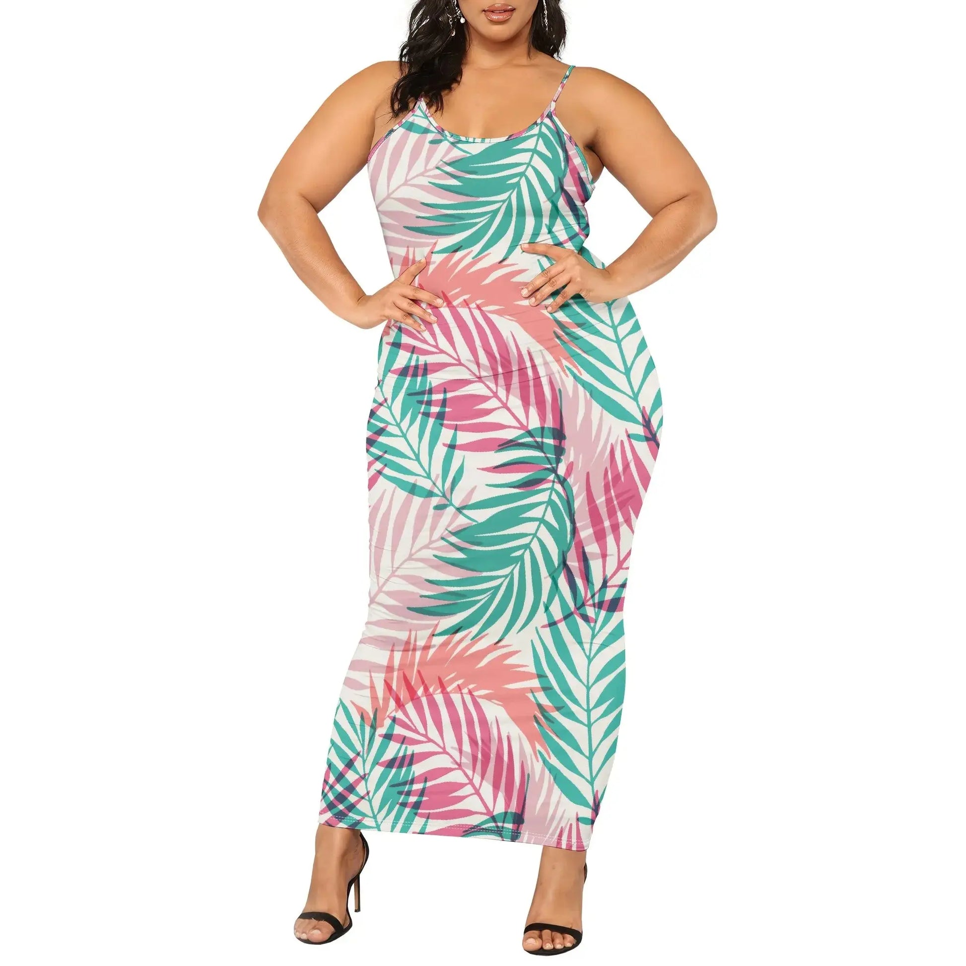 Tropical Leaf Print Strappy Maxi Dress Toshe Womens Fashions