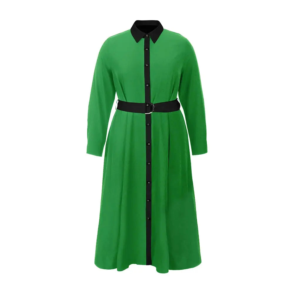 Plus size POLO collar collision splicing long-sleeved dress Toshe Womens Fashions