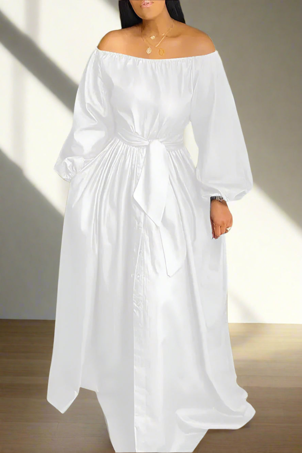 Plus Size  Dress Autumn Long Maxi Sundress Casual Solid Elegant Off Shoulder Toshe Womens Fashions