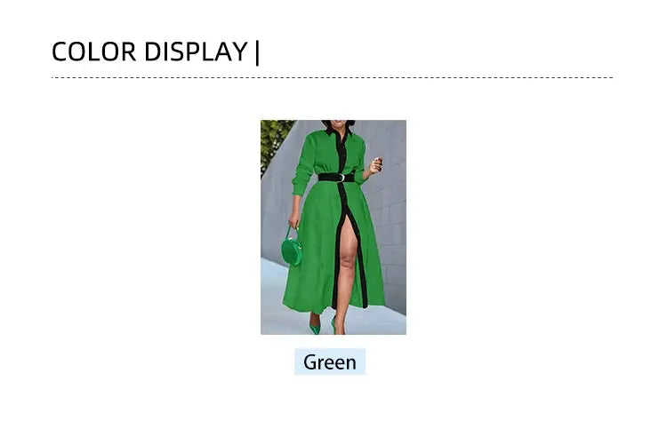 Plus size POLO collar collision splicing long-sleeved dress Toshe Womens Fashions