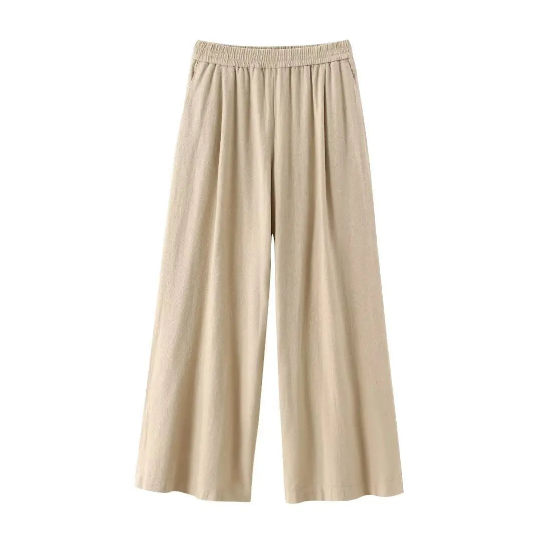 Linen Collared Single-Breasted Shirt & Pocketed Wide Leg Pant Set
