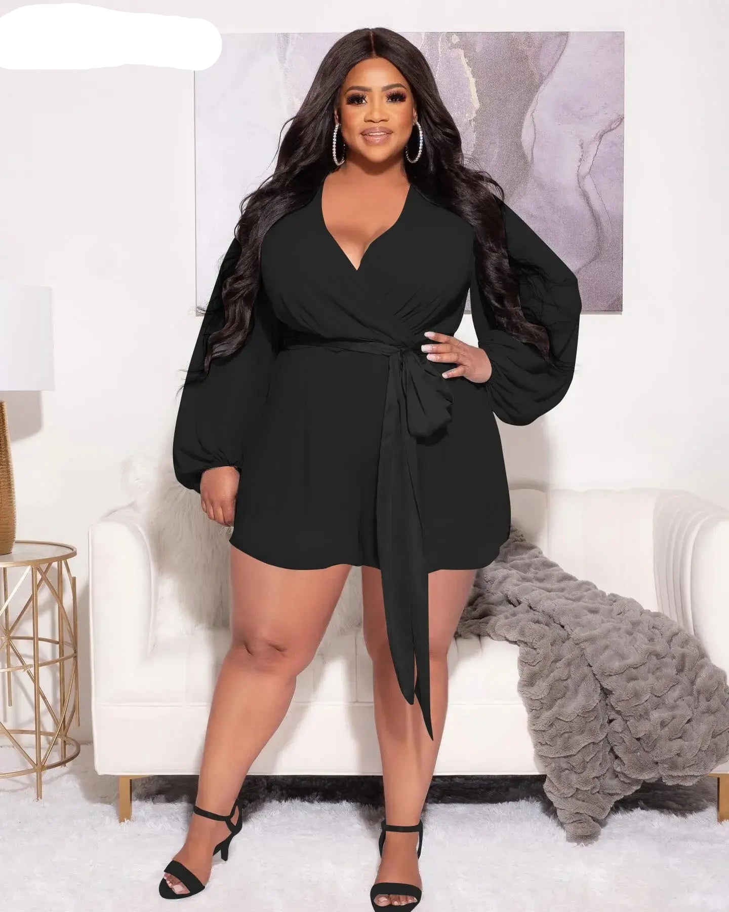 Long Sleeve V-neck Chiffon Romper Toshe Womens Fashions