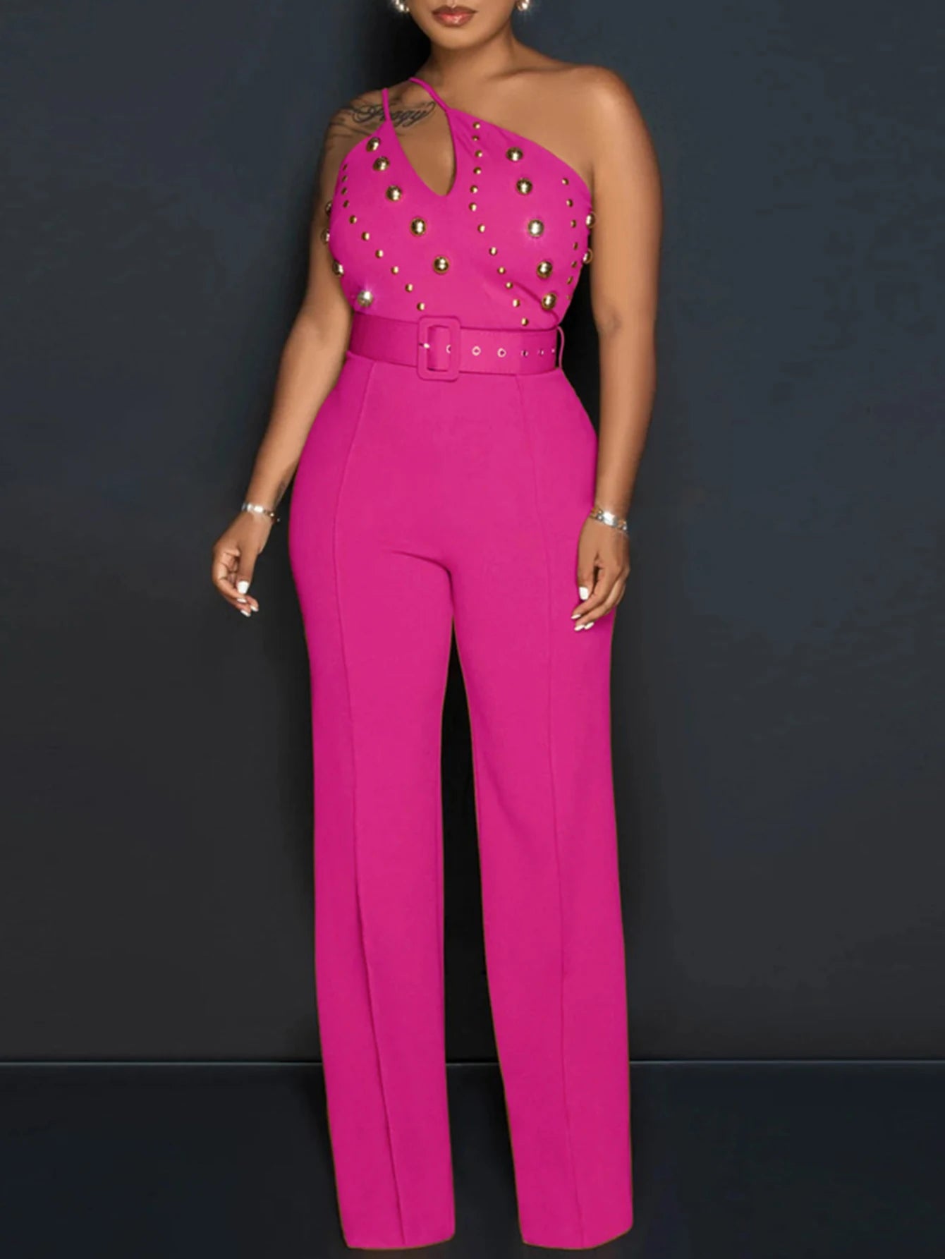Vintage Peek-A-Boo Collar Rhinestone Studded Jumpsuit