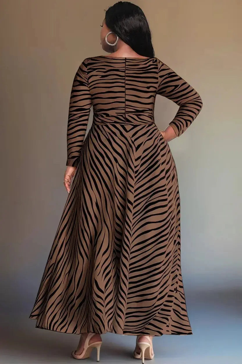 Plus Size Women's Long Dresses Pleated A-Line Business Casual Water Ripples Round Neck Long Sleeve Split Maxi Dress Toshe Womens Fashions