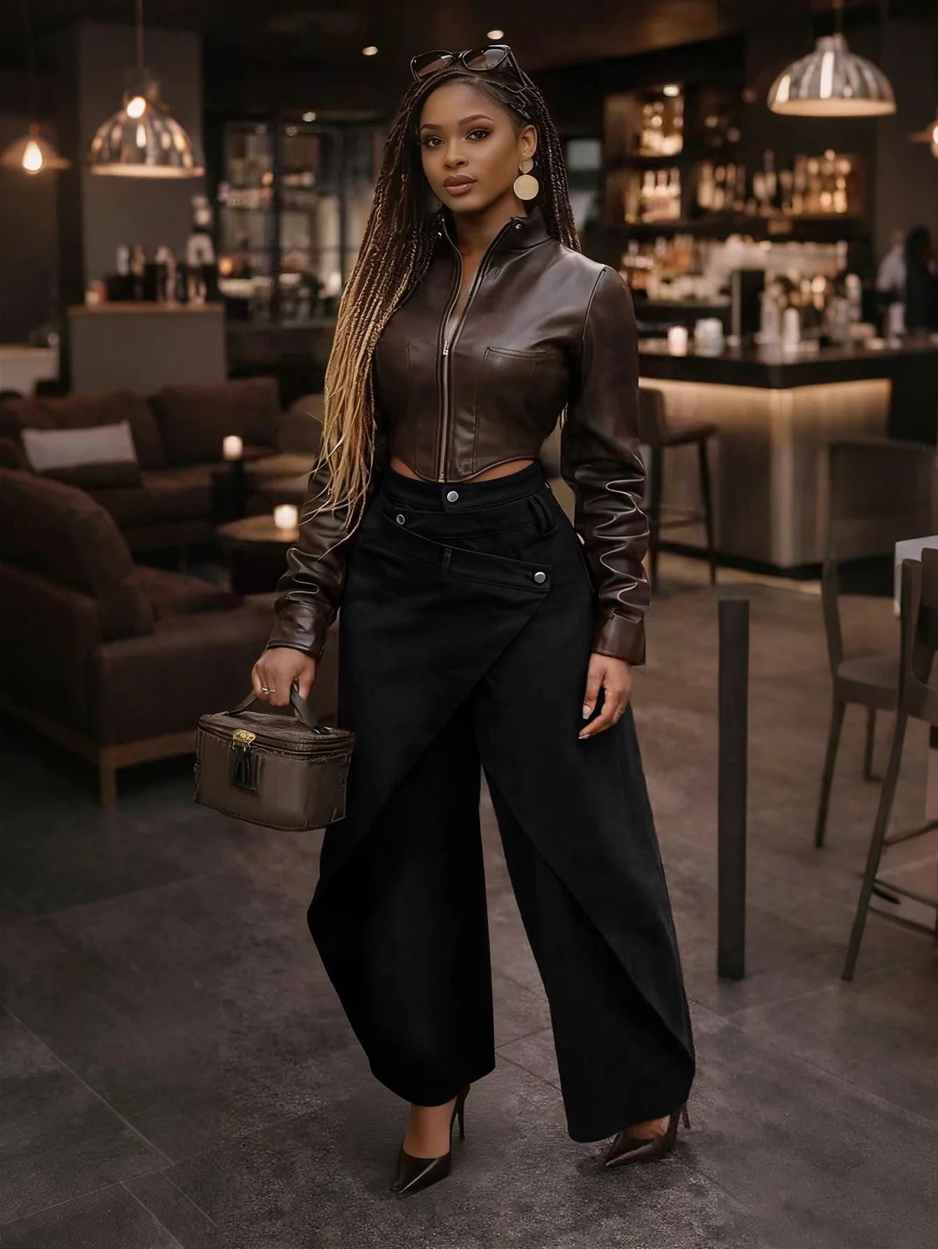 Vintage Asymmetrical Wrap Overlap Washed Denim