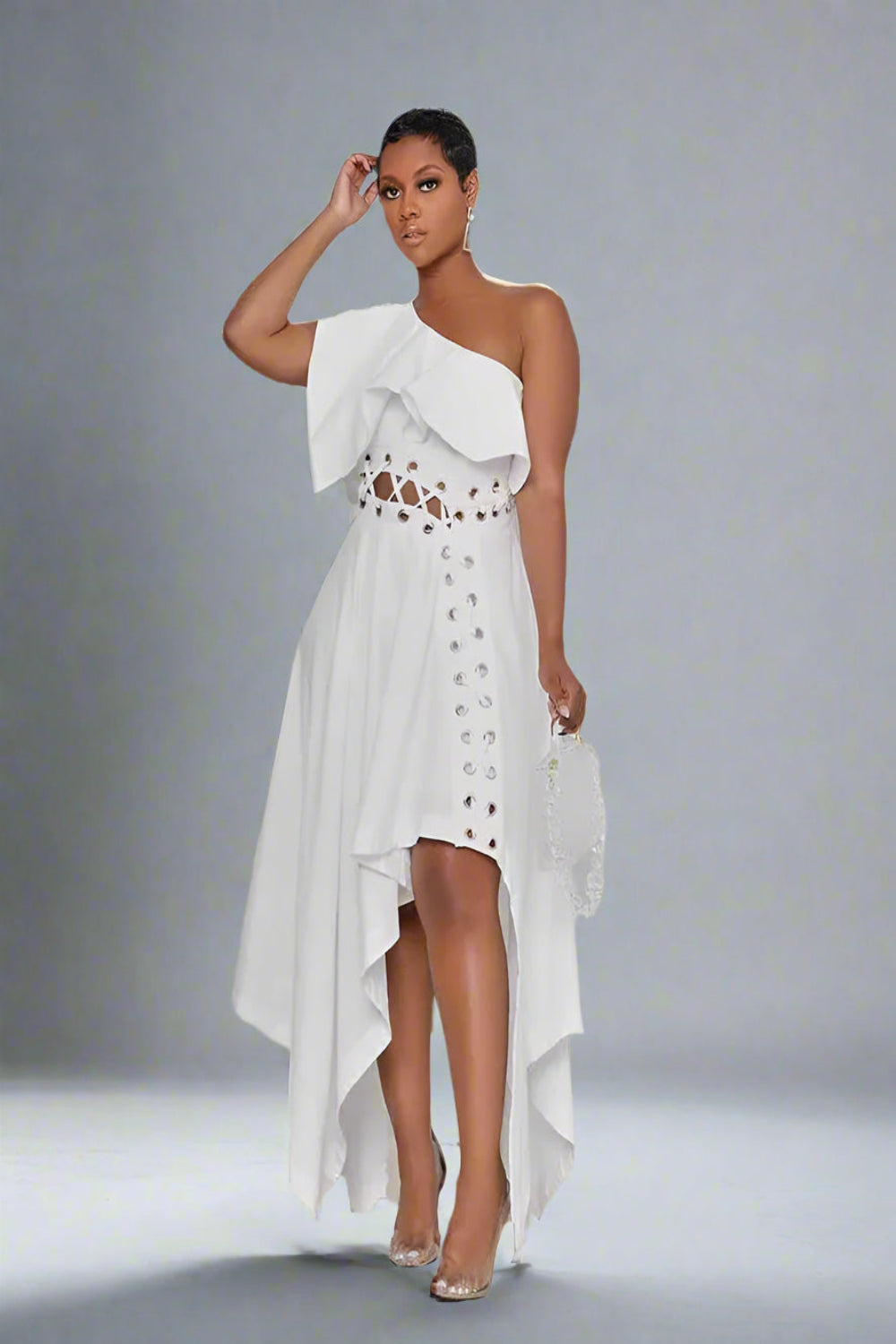 Summer One Piece Dress White Party Solid Waist Dress Toshe Womens Fashions