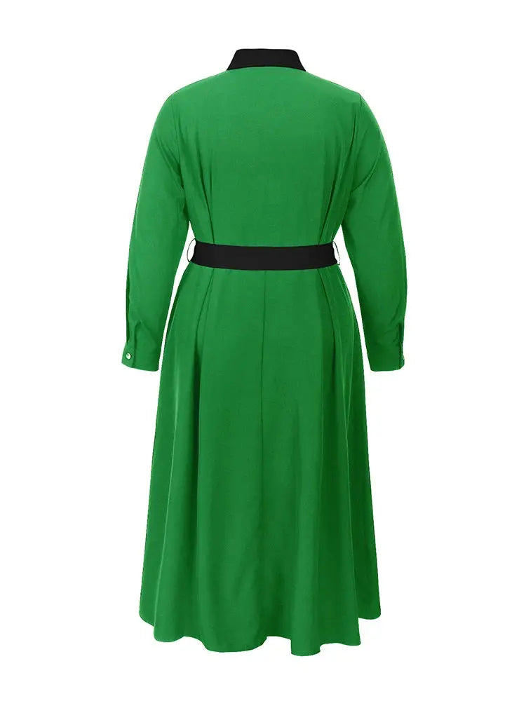 Plus size POLO collar collision splicing long-sleeved dress Toshe Womens Fashions