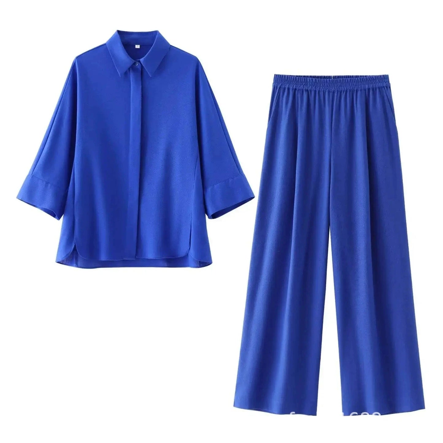 Linen Collared Single-Breasted Shirt & Pocketed Wide Leg Pant Set