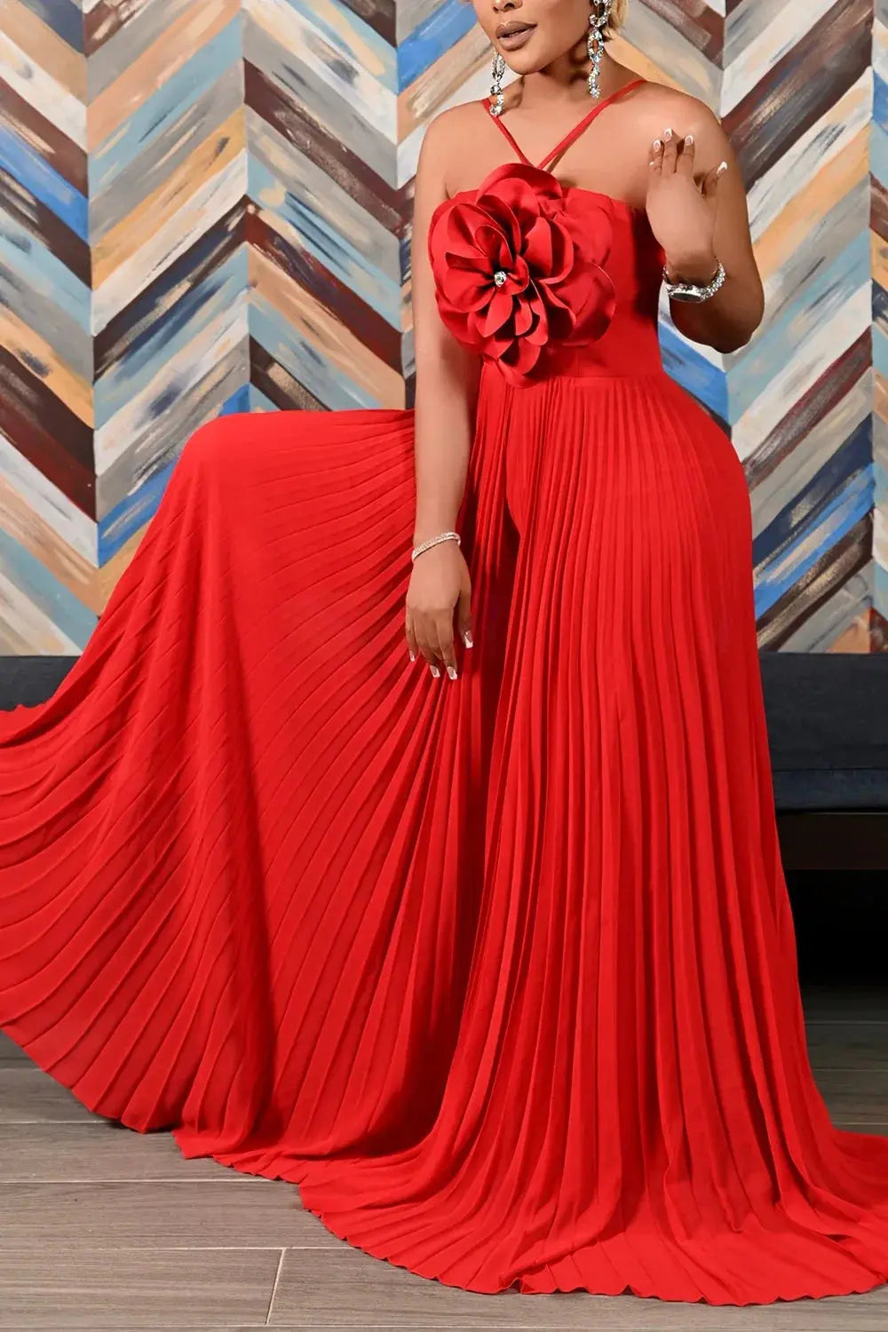 Rushed Wide Leg Jumpsuit Vacation Yellow Halter Collar 3D Pleated Chiffon Pleated Spaghetti Straps Elegant Jumpsuit 2 Toshe Womens Fashions