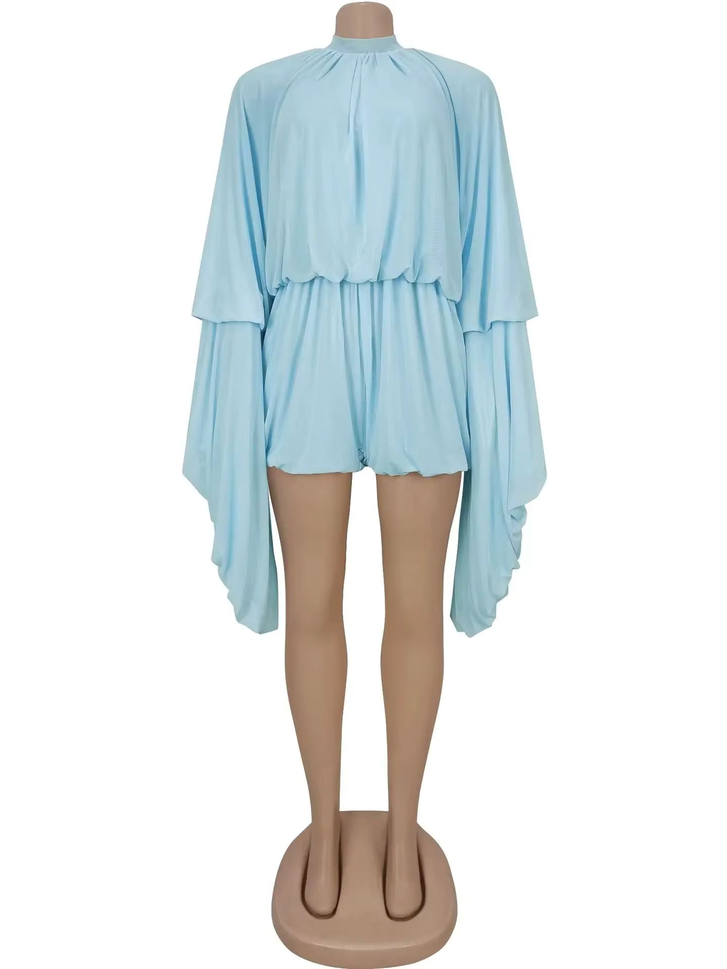 Ruffle Mesh Romper – Tiered Batwing Sleeve Short Jumpsuit for Parties & Brunch
