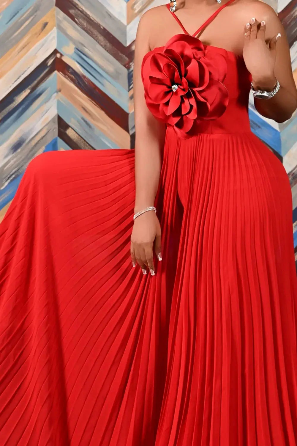 Rushed Wide Leg Jumpsuit Vacation Yellow Halter Collar 3D Pleated Chiffon Pleated Spaghetti Straps Elegant Jumpsuit 2 Toshe Womens Fashions