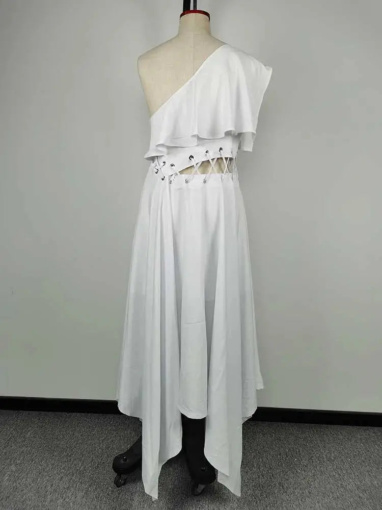 Summer One Piece Dress White Party Solid Waist Dress Toshe Womens Fashions