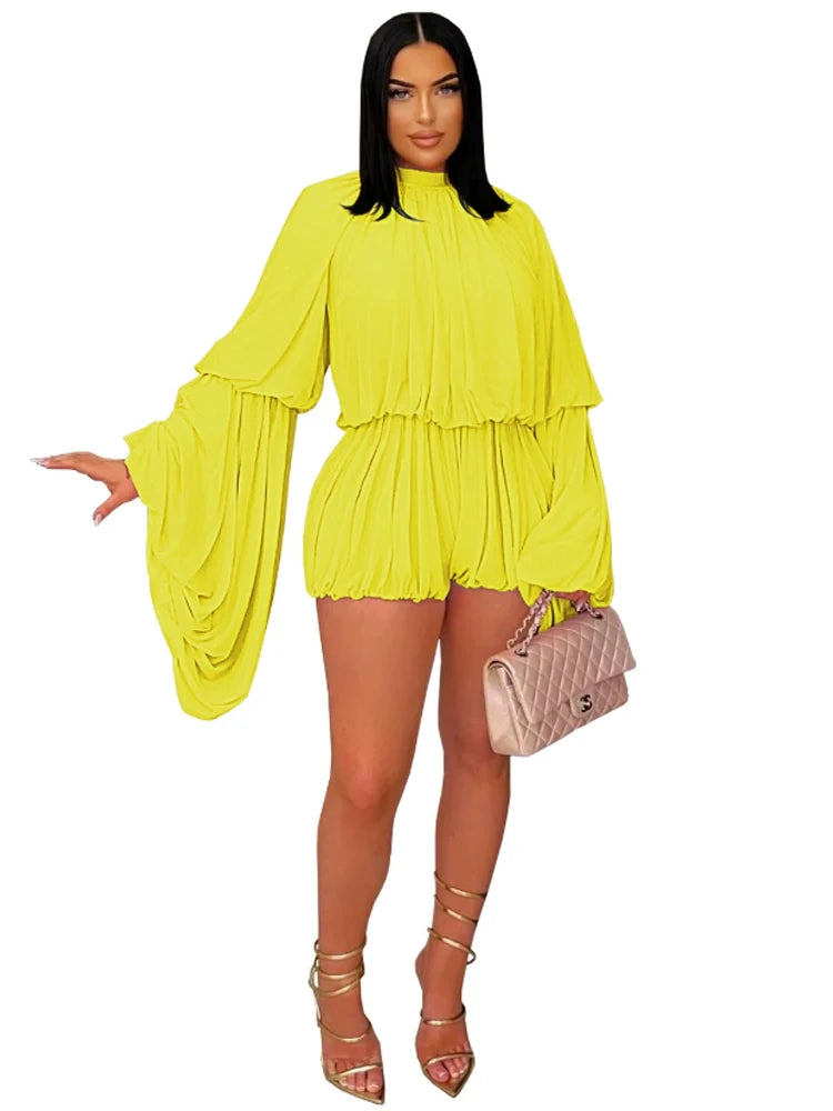 Ruffle Mesh Romper – Tiered Batwing Sleeve Short Jumpsuit for Parties & Brunch